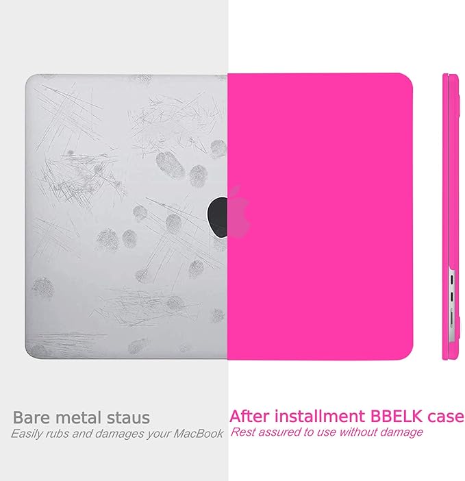 B BELK Compatible with MacBook Air 13.6 inch Case M5 2026 2025 2024 2023 2022 M4 M3 M2 A3449 A3240 A3113 A2681 Liquid Retina Display, Plastic Hard Shell Case+Keyboard Cover+Screen Protector, Hot Pink