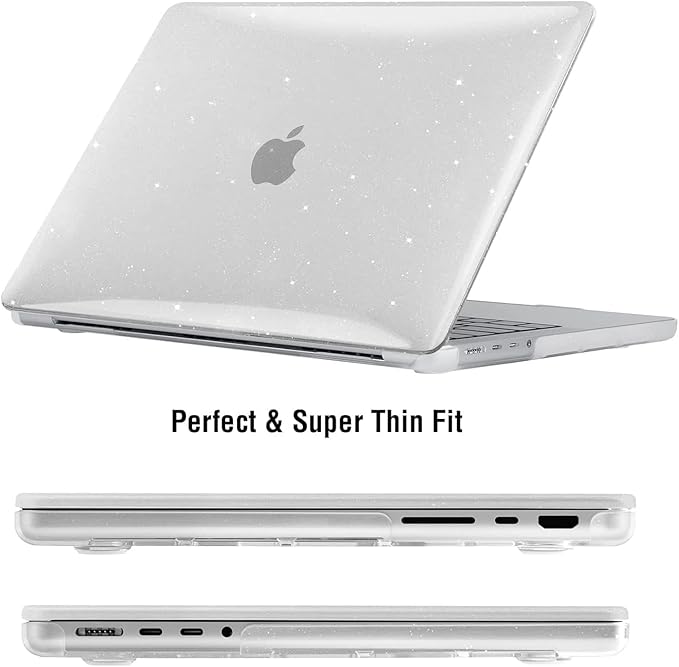 EooCoo Case Compatible with MacBook Pro 14 inch M5 2026-2021 M4 M3 M2 M1 Pro/Max Chip, Hard Shell Cases with Keyboard Cover, Screen Protector - Sparkly Clear