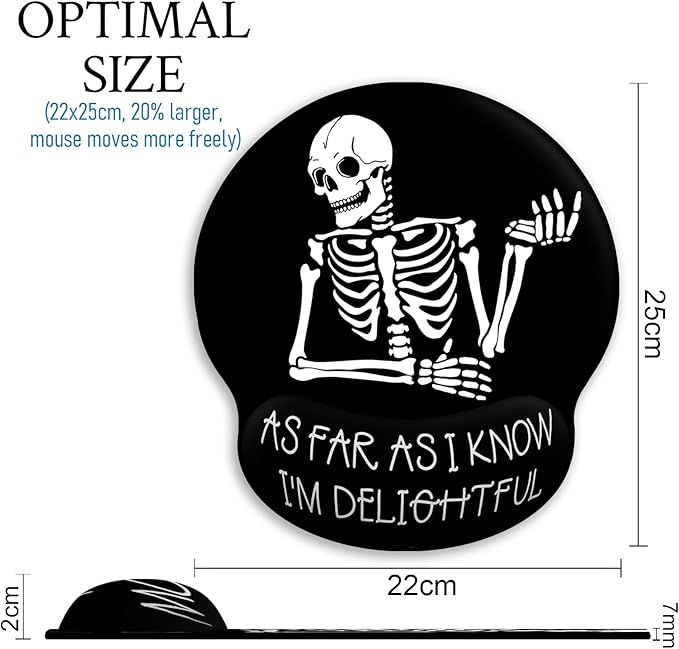 Ergonomic Mouse Pad with Wrist Support, Gothic Skull Skeleton Mouse Pad with Wrist Rest, Gaming Mousepad with Non-Slip Pain Relief PU Base, Cute Mouse Pad for Desk Accessories Office Supplies Decor