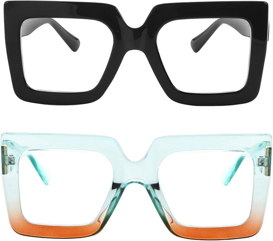Onrtry Oversized Square Blue Light Glasses for Women Men Thick Frame Big Computer Eyewear Non-Prescription Eyeglasses