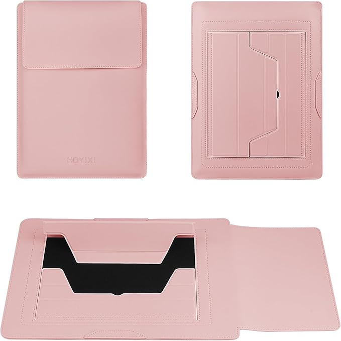 HoYiXi 15.6" Laptop Sleeve Case PU Leather with Stand Compatible with MacBook Pro 16/15.4'' MacBook Pro 15, Mac Air 15/ Dell, Matebook,Asus,15-16'' Laptop Bag,(Patent Pending),Pink