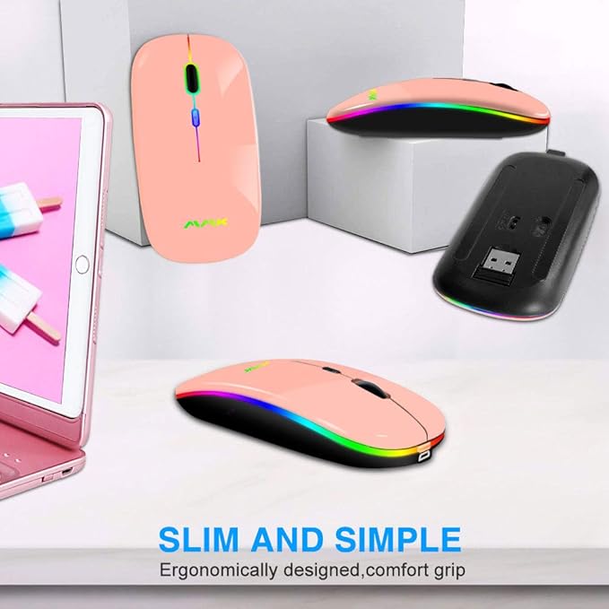 Wireless Bluetooth Mouse for Laptop, Rechargeable Mouse 2.4G USB Optical Wireless Mouse, LED Slim Dual Mode(Bluetooth 5.0 and 2.4G) Wireless Device for Laptop, PC, Mac OS, Android, Windows Champagne