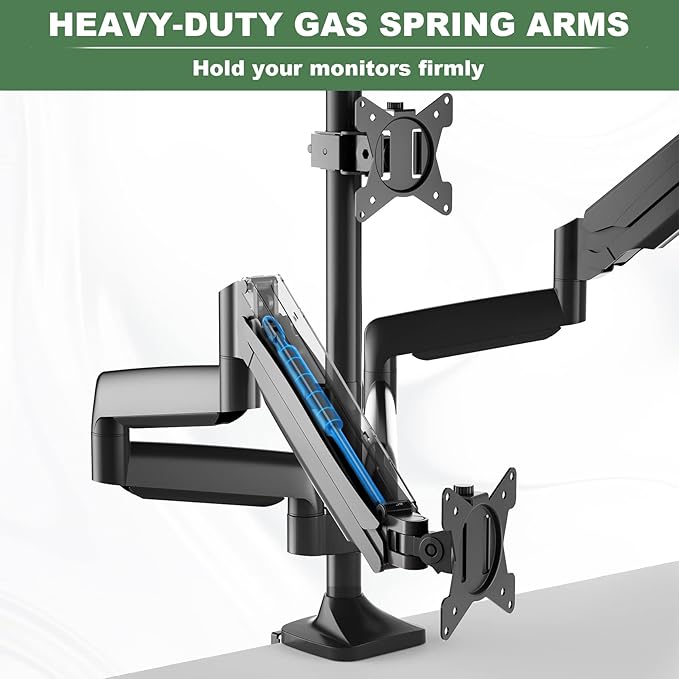 UPGRAVITY Triple Monitor Stand for Three Computer Screens up to 32”, Heavy Duty C-Clamp Base, Fully Adjustable Gas Spring 3 Monitor Desk Mount Arms Hold up to 30.9 lbs Each