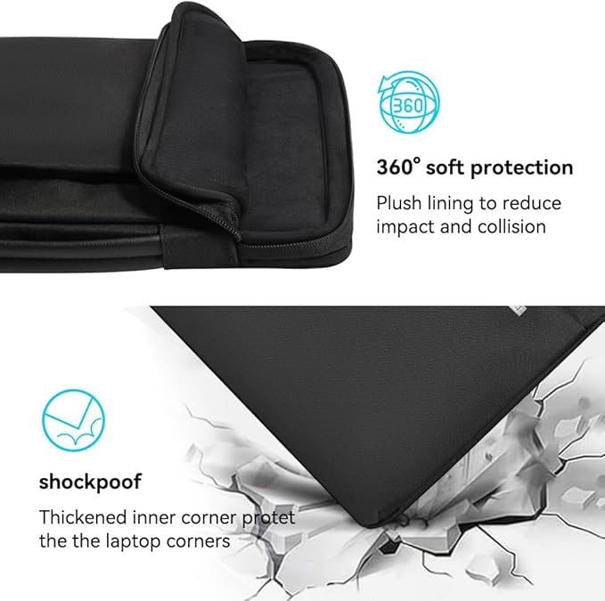 LANDICI 360°Laptop Sleeve Case 14 15 Inch Compatible with MacBook Air 15 M2/M3/M4 2022-2025, MacBook Pro 15, Hp chromebook 14, Waterproof Computer Bag Cover with Handle, Black