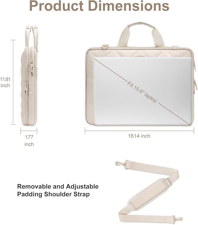 MOSISO 360 Protective Laptop Shoulder Bag, 15-15.6 inch Double Layer Fluffy Padded Laptop Bag with Anti-theft Zipper Compatible with MacBook Pro 16 inch, HP, Dell, Lenovo, Asus Notebook, Sand