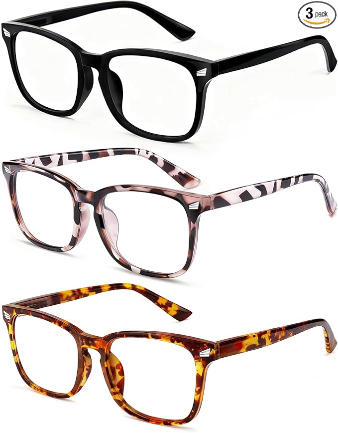 Blue Light Glasses for Woman Men | 99% Blue Light Blocking Glasses | Computer Glassess | Gaming | TV Phone Screen Reader Square Frame | Anti Eyestrain & UV Glare,3 Pack