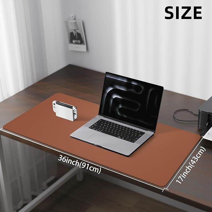 Desk Pad PU Leather Large Mouse Pad Laptop Computer Desk Mat Table Blotter Desktop Waterproof Non-Slip Protector for Office and Home (Maroon, 90x43cm)