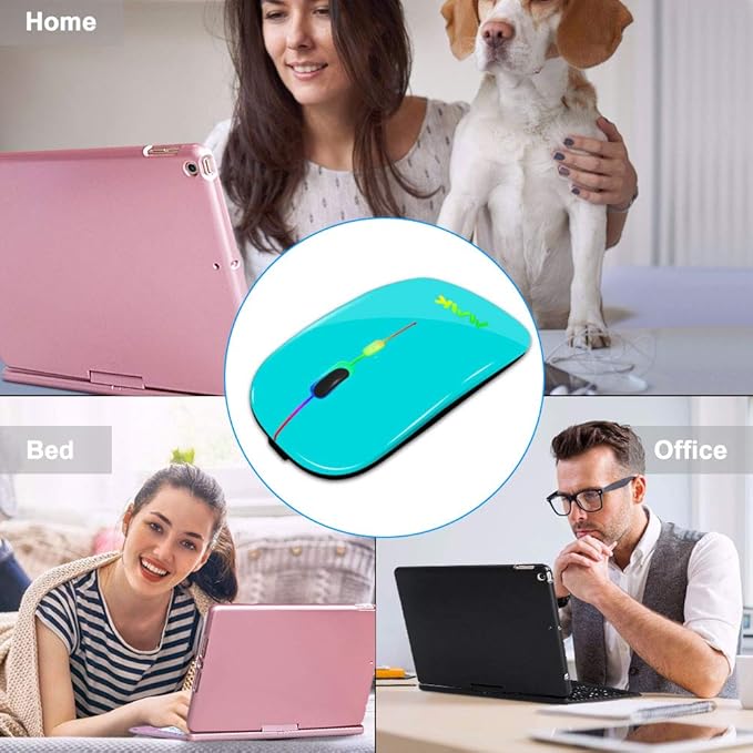 Wireless Bluetooth Mouse for Laptop, Rechargeable Mouse 2.4G USB Optical Wireless Mouse, LED Slim Dual Mode(Bluetooth 5.0 and 2.4G) Wireless for Laptop, PC, Mac OS, Android, Windows (Seafoam)