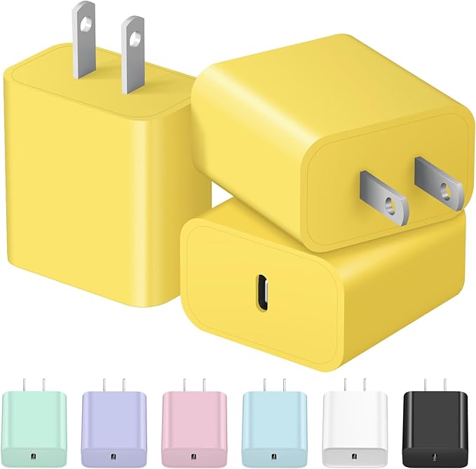 USB C Charger Block iPhone 17 Charger Block Type C Chargers 3-Pack for iPhone Air/17/17 Plus/17 Pro/17 Pro Max/16/16 Plus/16 Pro/16 Pro Max/15/15 Plus/15 Pro/15 Pro Max/14/14 Pro Max/13(Yellow)