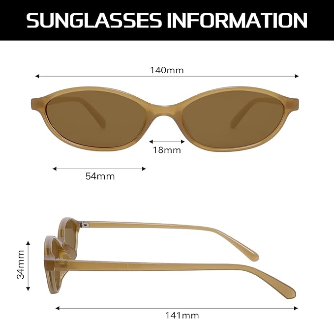 GUVIVI Retro Oval Sunglasses for Women Chic Cat Eye 90s Sunnies Lightweight Narrow Shades Trendy UV protection Sun Glasses