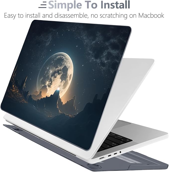 Batianda for MacBook Pro 14 Inch Case 2026-2021 Release M5 M4 M3 M2 M1 Pro/Max, 1.2mm Slim Graphic Hard Shell Cover with Keyboard Cover, Screen Protector 4-in-1 Bundle, Moon in Sky