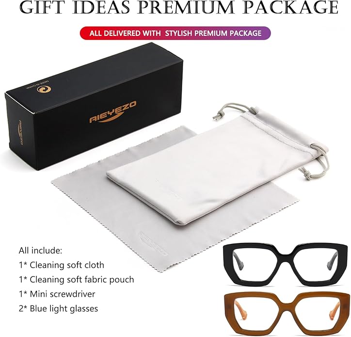 AIEYEZO Thick Frame Blue Light Glasses Men Women, Fashion Square Computer Eyeglass Anti Eyestrain & Prevent Headache