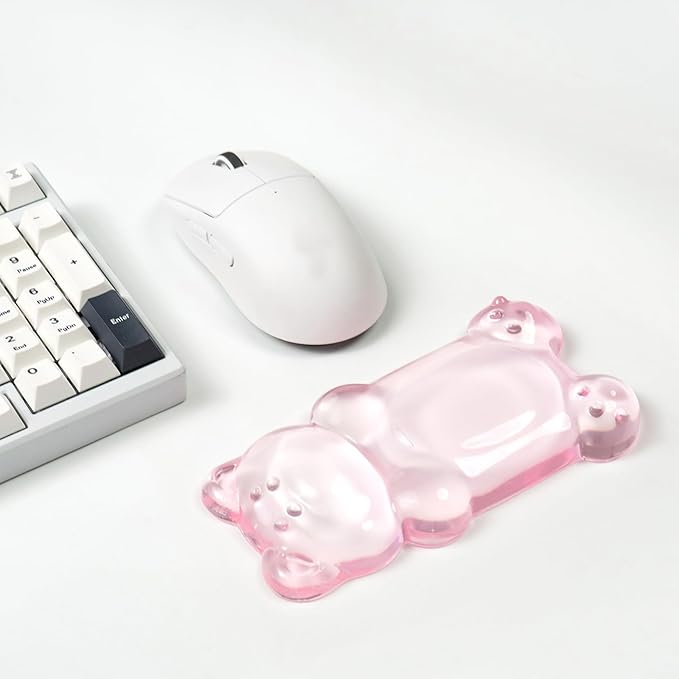 Ergonomic Silicone Gel Mouse Wrist Rest –Pink Clear Cute Bear Mouse Wrist Rest, Comfort & Support for Typing and Gaming