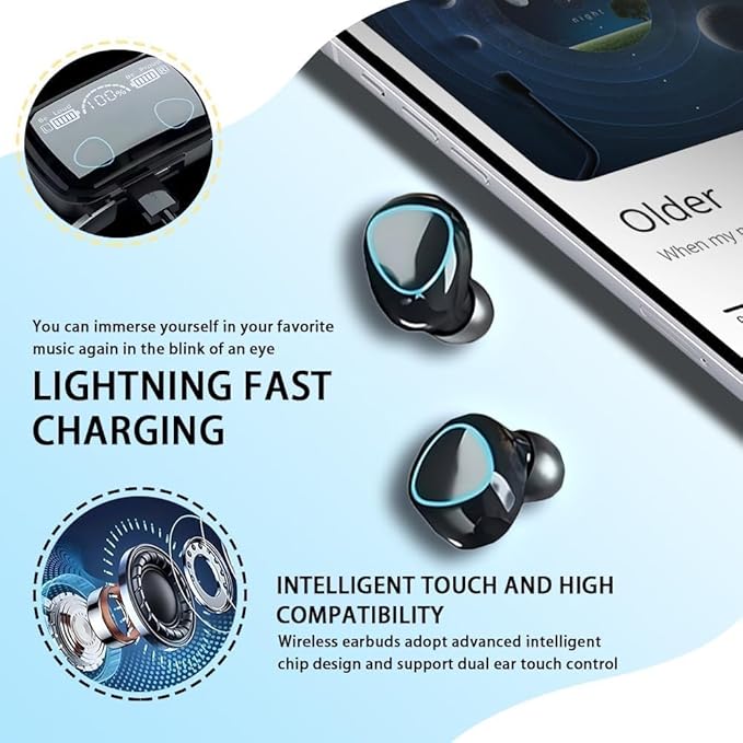Wireless Earbuds, Bluetooth 5.3 Ear Buds LED Power Display Headphones 30H Playtime Stereo Earbuds with Comfort Lightweight in Ear Earphones for Workout/Running