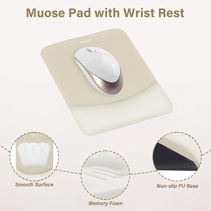 MOSISO Wrist Rest Support for Mouse Pad&Keyboard Set, Rectangular Ergonomic Mousepad Non-Slip Base Home/Office Pain Relief&Easy Typing Pad with Neoprene Cloth&Raised Silicone Lining, Khaki