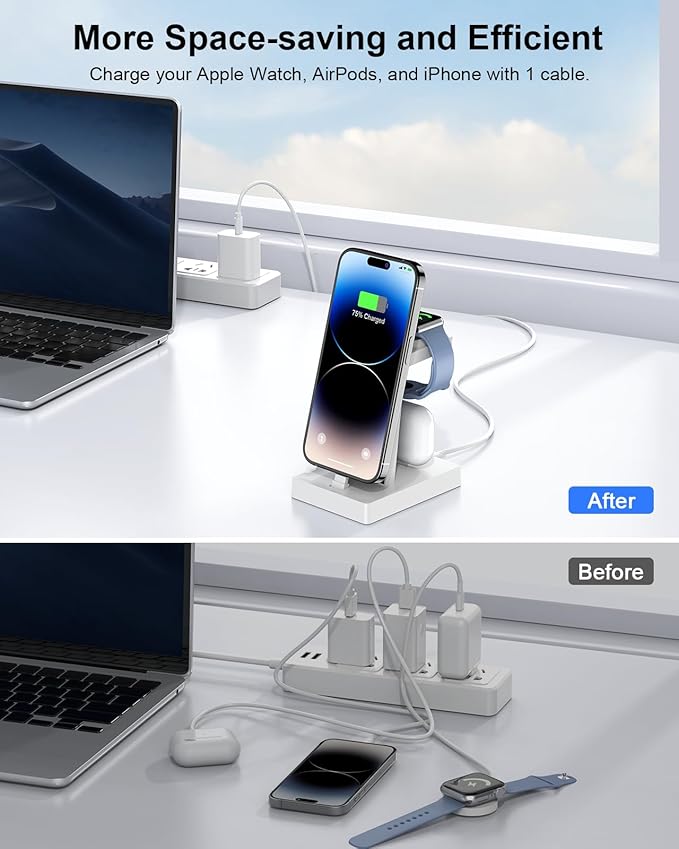 30W Fast Charging Station for Multiple Devices -ADADPU 3 in 1 Charger Stand for iPhone 14/13/12/11 Pro Max XS XR 8 Plus(Not for 17/16/15) Charging Dock for AirPods Apple Watch Series 8/7/6/5/4/3/2/SE
