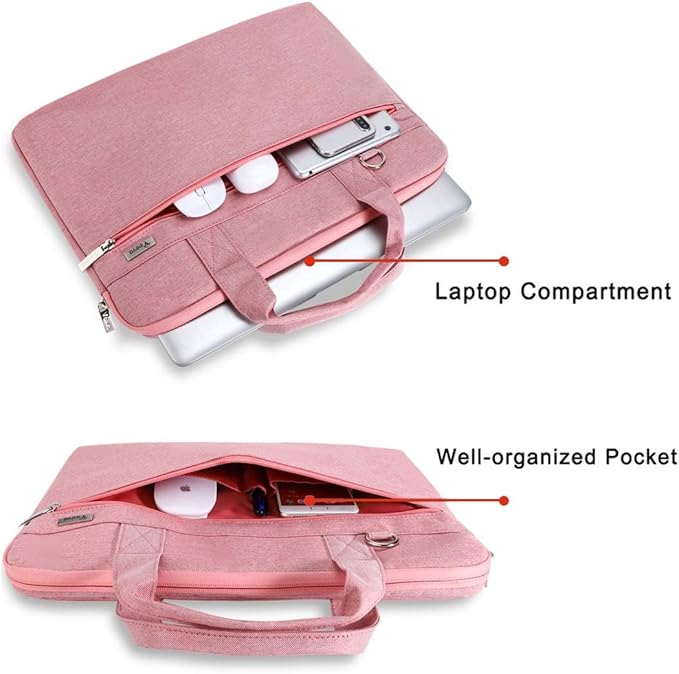 Voova Laptop Bag 13-14 Inch, 360° Protective Laptop Case Sleeve with Shoulder Strap Compatible with Macbook Air 13, MacBook Pro 13/14, Waterproof Computer Bag Slim Briefcase for Men Women, Pink