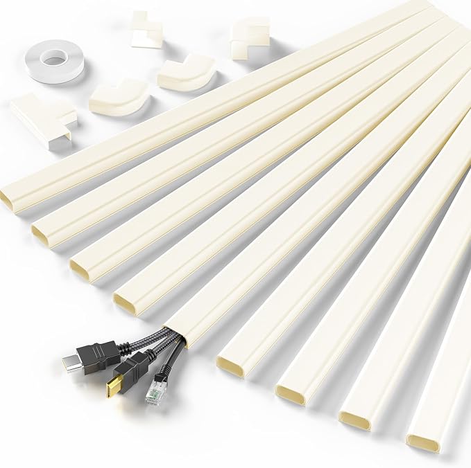 Delamu Cord Hider, 142in Cable Hider, Cord Covers for 2-3 Wires on Wall, Wire Covers for Cords, Wire Hiders for TV on Wall, Easier Setup Cable Cover Cable Management, W0.94 H0.47in, Beige by DELAMU
