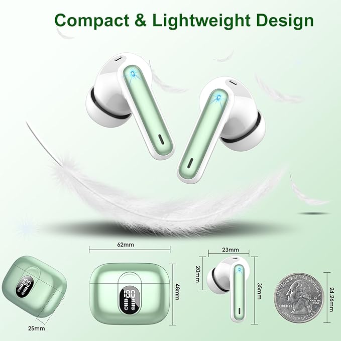 Wireless Earbuds, 2025 Bluetooth Headphones 5.3 HiFi Stereo Earphones, 40H Playtime in-Ear Earbud, Bluetooth Earbud with LED Power Display, IP7 Waterproof Earphones Sport Headset for Android iOS