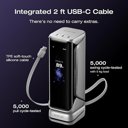 EF ECOFLOW Rapid Pro X Power Bank, 27650mAh 4-Part with 300W Output, Add-on Magnetic Block for Apple Watch, Portable Charger with 140W Built-in Cable, for MacBook, iPhone, Laptops, and More