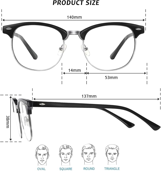 Blue Light Glasses Men and Woman, 99% Blue Light Blocking Glasses for Computer Gaming TV Phone Screen Half Frame