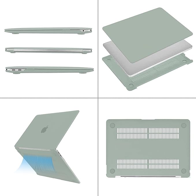 MOSISO Compatible with MacBook Air 13 inch Case M1 Chip 2021-2018 Release A2337 A2179 A1932, Plastic Hard Shell&Keyboard Cover&Screen Film&Storage Bag for MacBook Air 13.3 inch Case, Antique Green