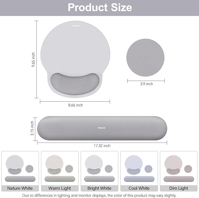 MOSISO Wrist Rest Support for Mouse Pad&Keyboard Set, Circle Curved Ergonomic Mousepad&Coaster Non-Slip Base Home/Office Pain Relief&Easy Typing Pad with Soft Cloth&Silicone Lining, Gray