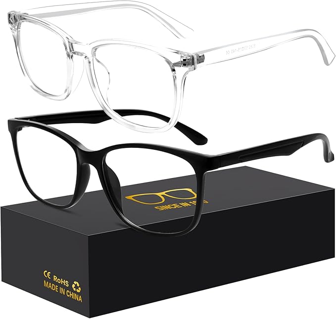 Oilway Blue-Light Blocking Glasses Computer Reading/Gaming/TV/Phones Glasses Fashion Anti Eyestrain Glasses for Women Men(H3-Black+Transparent)