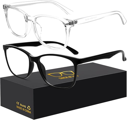 Oilway Blue-Light Blocking Glasses Computer Reading/Gaming/TV/Phones Glasses Fashion Anti Eyestrain Glasses for Women Men(H3-Black+Transparent)