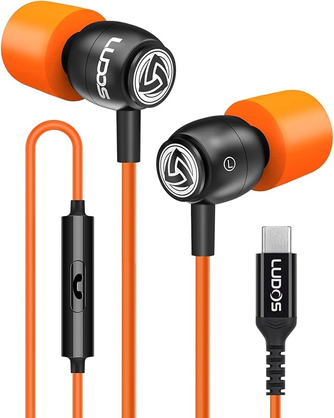 LUDOS Clamor USB C Headphones for iPhone 17 16 15 Pro Max Plus Air iPad Pro, 5 Years Warranty, USB-C Earbuds for Samsung Galaxy S26 S25 S24 S23 Ultra S22 S21 FE S20 A55 A54 A53, USB Type C Earphones