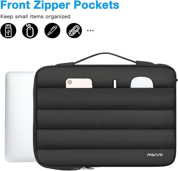 MOSISO 360 Protective 13-14 inch Laptop Case, 13.3 inch Puffy Laptop Sleeve Compatible with MacBook Air 13 13.6 M3 M2 M1/Pro 13/14, HP, Dell, ASUS, Lenovo,Polyester Horizontal Side Open Bag, Black