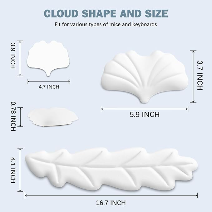Keyboard Wrist Rest Pad Set, Leaf Shape PU Leather Memory Foam Wrist Cushion Support,Mouse Wrist Rest Pad,Non-Slip Wrist Support for Easy Typing Pain Relief, White Leaf