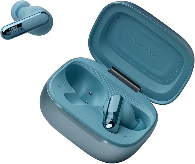 JBL Live Beam 3 - True Wireless Noise-Cancelling Stick-Closed Earbuds, 48Hrs Total Playback, Wireless Charging, 6 Mics for Perfect Calls, Multi-Point Connection, IP55 Waterproof and dustproof (Blue)