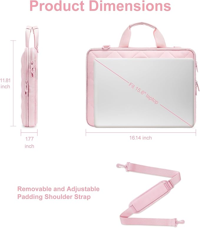 MOSISO 360 Protective Laptop Shoulder Bag, 15-15.6 inch Double Layer Fluffy Padded Laptop Bag with Anti-theft Zipper Compatible with MacBook Pro 16 inch, HP, Dell, Lenovo, Asus Notebook, Pink