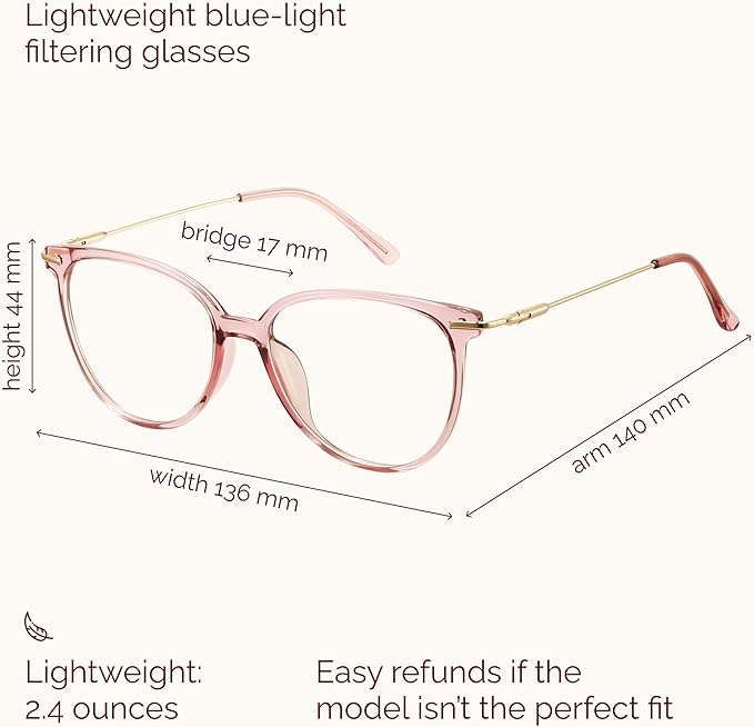 Gaoye Blue Light Blocking Glasses - Trending Round TR90 Frames, Metal Arms, UV400 Protection - Matching Soft Case