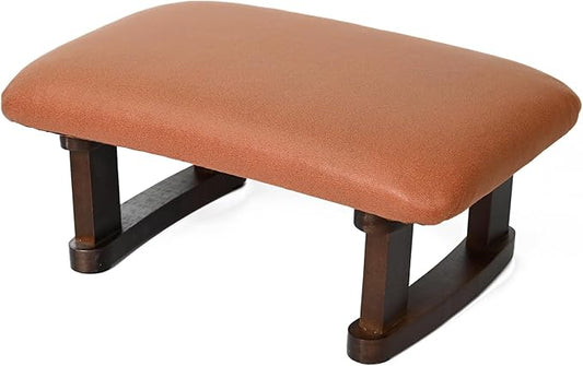 Small Footstool Office Under Desk Ottoman Padded Hassock 16.1"(41cm) x 6.7"(17cm) with Wooden Legs Modern Living Room Bedroom Work nail salon Compact Footrest Stool Relaxation rest Foot Stool (Orange)