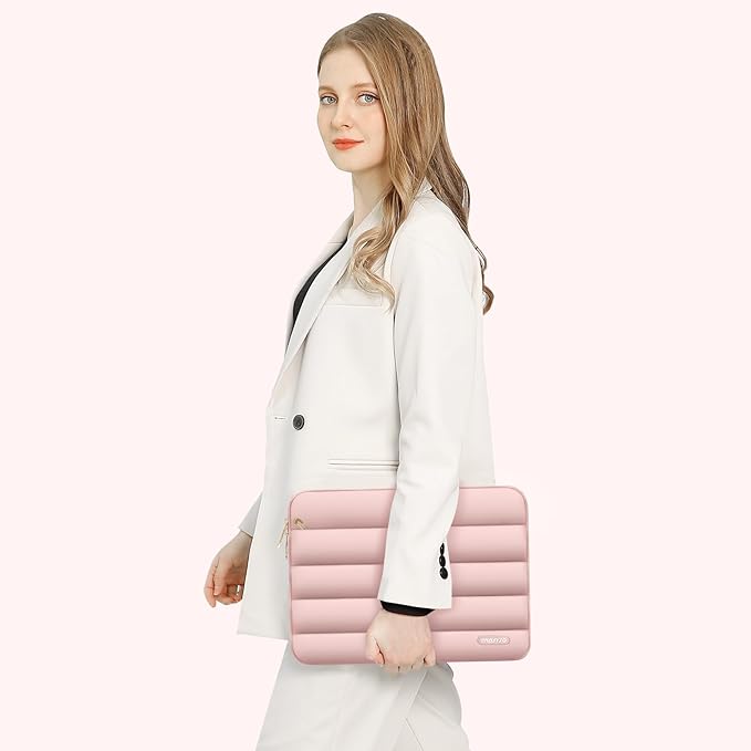 MOSISO Laptop Case 14 inch, 14 inch Puffy Laptop Sleeve Compatible with HP Lenovo Dell ASUS Acer, HP Stream, Dell Latitude, Lenovo IdeaPad, Polyester Horizontal Bag with Small Case, Pink