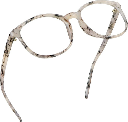 LifeArt Round Blue Light Blocking Glasses, Computer Glasses, Gaming Glasses, TV Glasses for Women Men (Marble, 3.50 Magnification)