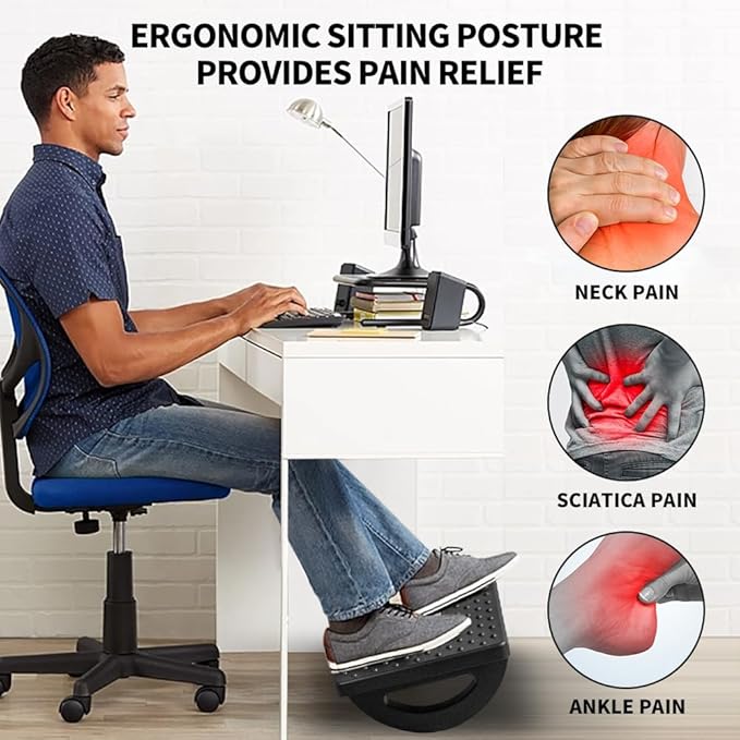 CasaZenith Foot Rest for Under Desk at Work - Ergonomic Foot Stools for Under Office Desk - Rocking Footrest with Roller Massager - Leg Rest for Chair, Computer Gaming -13" L x 9.6" W x 5" H