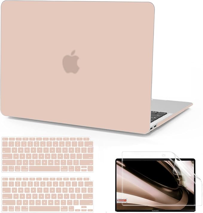 B BELK Compatible with MacBook Air 13 inch Case M1 2022 2021 2020 2019 2018 A2337 A2179 A1932 Touch ID, Matte Plastic Hard Shell+ Keyboard Cover+Screen Protector for MacBook Air 13.3 inch Case, Camel