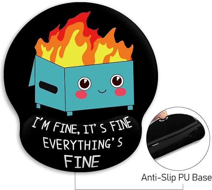 Ergonomic Mouse Pad with Wrist Support, Dumpster on Fire Mouse Pad with Wrist Rest, Gaming Mousepad with Non-Slip Pain Relief PU Base, Cute Mouse Pad for Desk Accessories Office Supplies Decor
