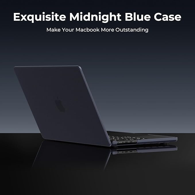 EooCoo Case Compatible with MacBook Pro 14 inch M5 2026-2021 M4 M3 M2 M1 Pro/Max Chip, Official Color-Matched Armor, Frosted Hard Shell Case with Keyboard Cover, Screen Protector - Matte Midnight Blue