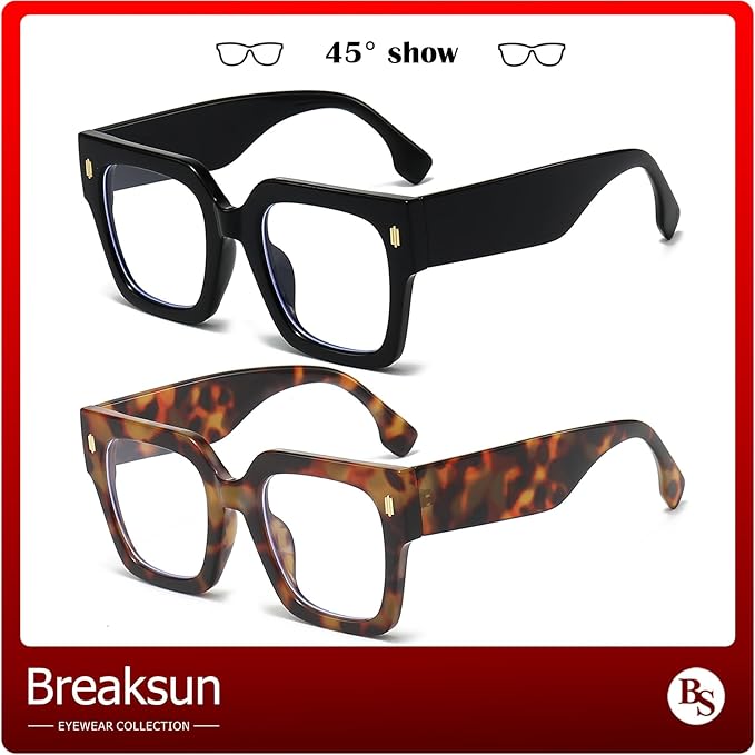 Breaksun Fashion Oversized Blue Light Blocking Glasses for Women Men Trendy Big Square Frame Computer Eyeglasses