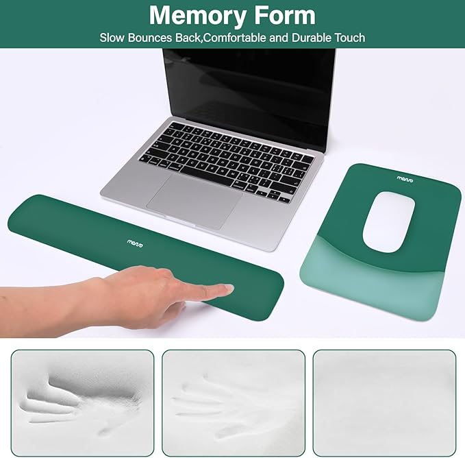 MOSISO Wrist Rest Support for Mouse Pad&Keyboard Set, Rectangular Ergonomic Mousepad Non-Slip Base Home/Office Pain Relief&Easy Typing Pad with Neoprene Cloth&Raised Silicone Lining, Peacock Green