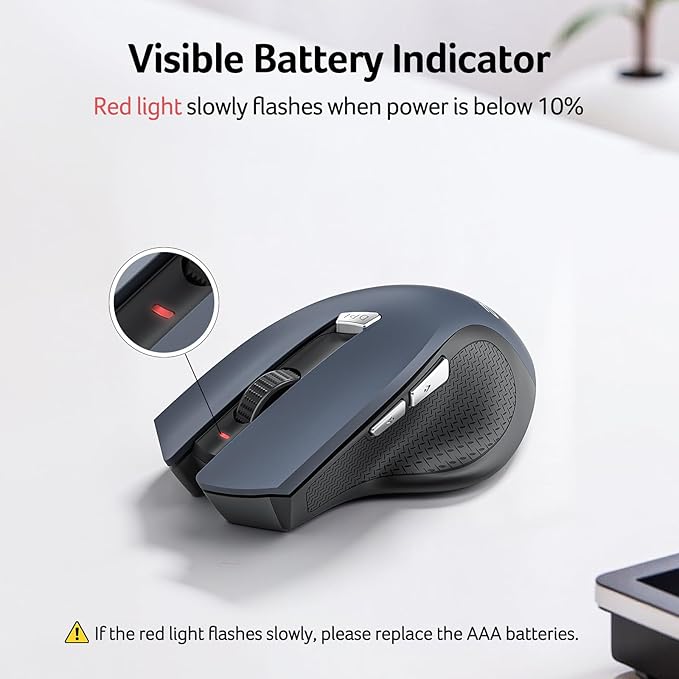 acer Wireless Mouse for Laptop, 2.4GHz Computer Mouse 3 Adjustable DPI Office Cordless USB Mice with USBA Receiver, 6 Buttons, 1600 DPI, Medium to Large Sized Hands Compatible with PC, Laptop, Desktop