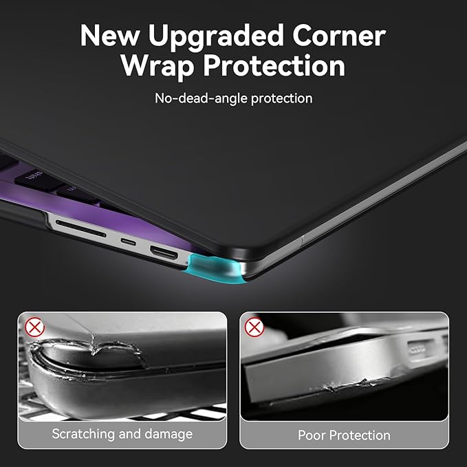 EooCoo Case Compatible with MacBook Pro 14 inch M5 2026-2021 M4 M3 M2 M1 Pro/Max Chip, Matte Grip, Bump-Resistant, Hard Shell Cases with Keyboard Cover, Screen Protector - Space Black