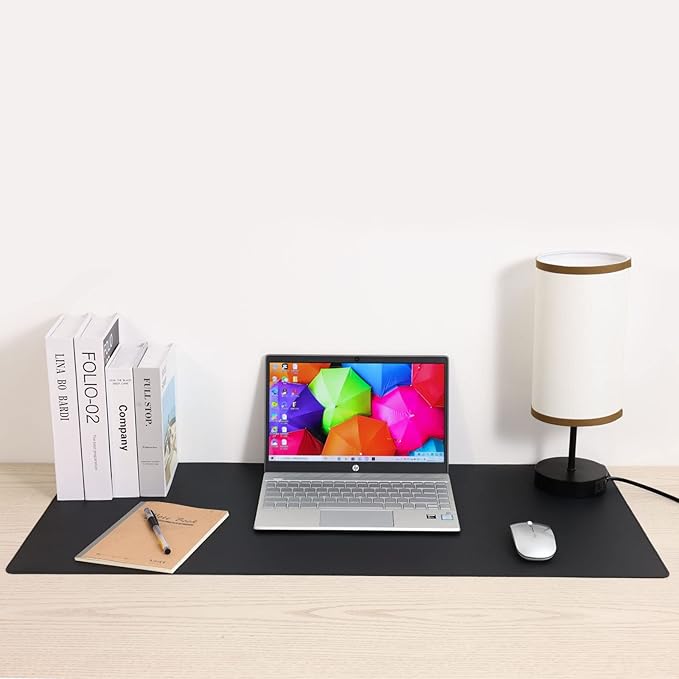 Desk Pad 36x17 inches,PU Leather Desk Blotter,Non-Slip Base Waterproof Surface Office Desk Mat Protector,Old Desktop Cover Decor,Large Mouse Pad,Black