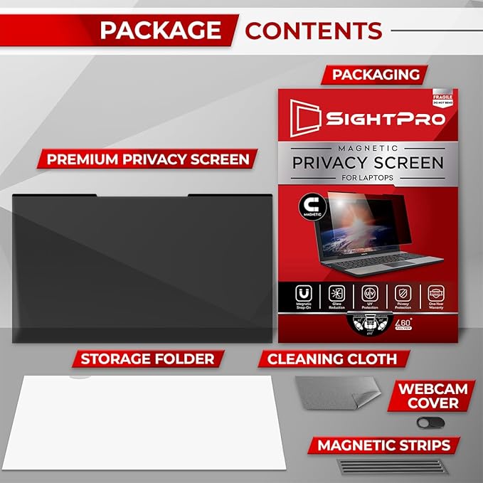 SightPro Magnetic Laptop Privacy Screen 14 Inch 16:9 - Patented Removable Laptop Privacy Filter Shield and Protector
