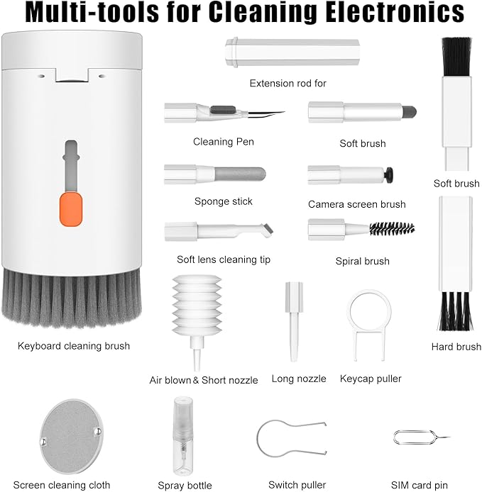 VICHYIE 20 in 1 Multifunctional Cleaner Kit for Electronic Devices, Keyboard Cleaning Brush, Headphones Cleaner Kit for AirPods, Multi-Tool for Cleaning Laptop, Earbuds, Camera, Cellphones (White) - Image 7