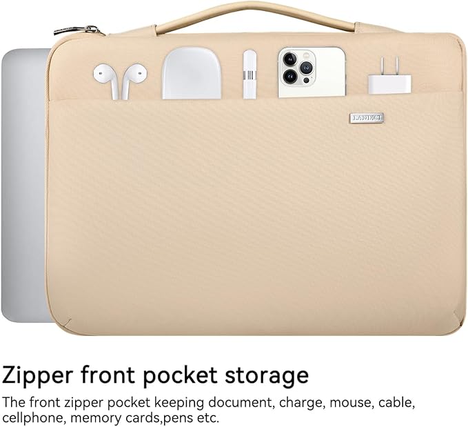 LANDICI 360°Laptop Sleeve Case 15.6 16 Inch Compatible with MacBook Pro 16 M1/M2/M3/M4 2019-2025, 15.6-16” Hp Dell Lenovo Acer Asus, Waterproof Computer Bag Cover with Handle, Apricot
